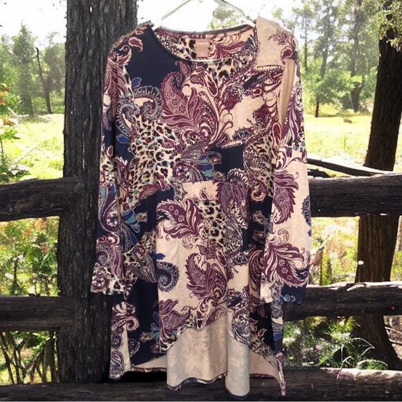 Chicos Asymmetrical Paisley Print Button-Back Lightweight Tunic sz L 2 pockets - Picture 4 of 12